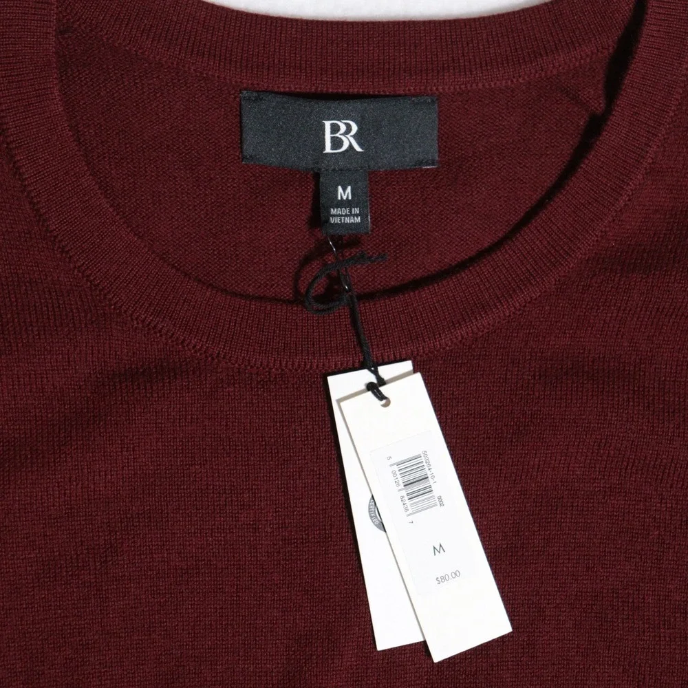 Banana Republic Sweater 100% Merino Wool Crewneck Burgundy Luxury Men M NWT
